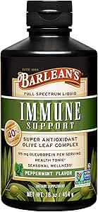 Barlean's Peppermint Olive Leaf Kompleksi Sıvı Immune Support Supplement, 95 mg Ol Europein Antioksis, 16 oz
