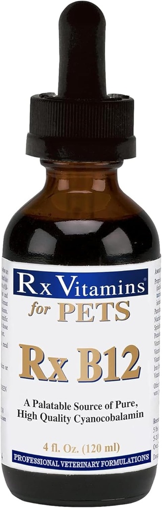 Rx Vitamins Rx B12 for Dogs & Cats - Vitamin B12 Liquid Supplement for Pets - Dog Vitamins for Small & Large Breed - Cat Health Supplies - 4 oz.