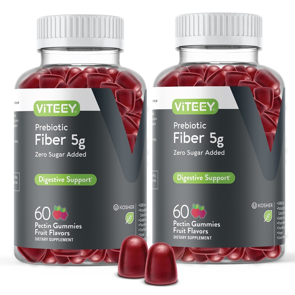 Yetişkinler için Viteey Prebiyotik Fiber Gummies, 5g - Gut Health & Digestive ► Fiber Supplement Gummies - Zero Sugar eklendi, Vegan, Gluten-Free - 120 Count Count