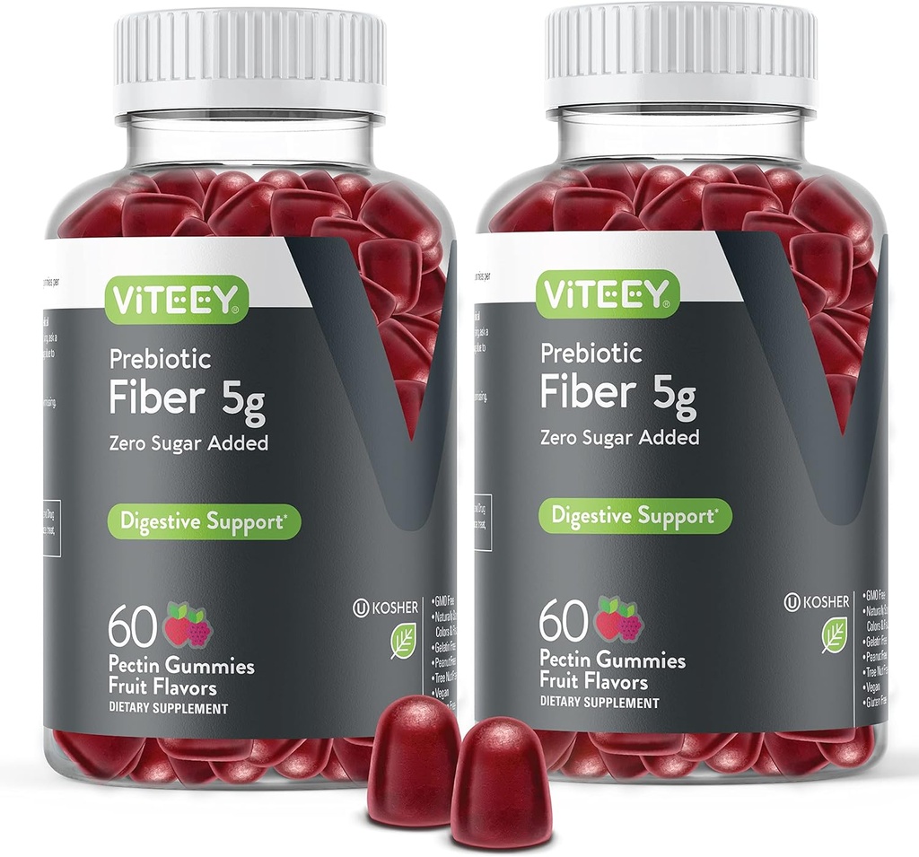 Yetişkinler için Viteey Prebiyotik Fiber Gummies, 5g - Gut Health & Digestive ► Fiber Supplement Gummies - Zero Sugar eklendi, Vegan, Gluten-Free - 120 Count Count