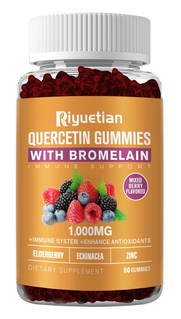 Bromelain, çinko & Vitamin C - Cardiovascular,Aging Support Chewable Vitamins -Vegan - Çocuklar ve Yetişkinler için Saf Quercetin - Non-GMO 60 Kont