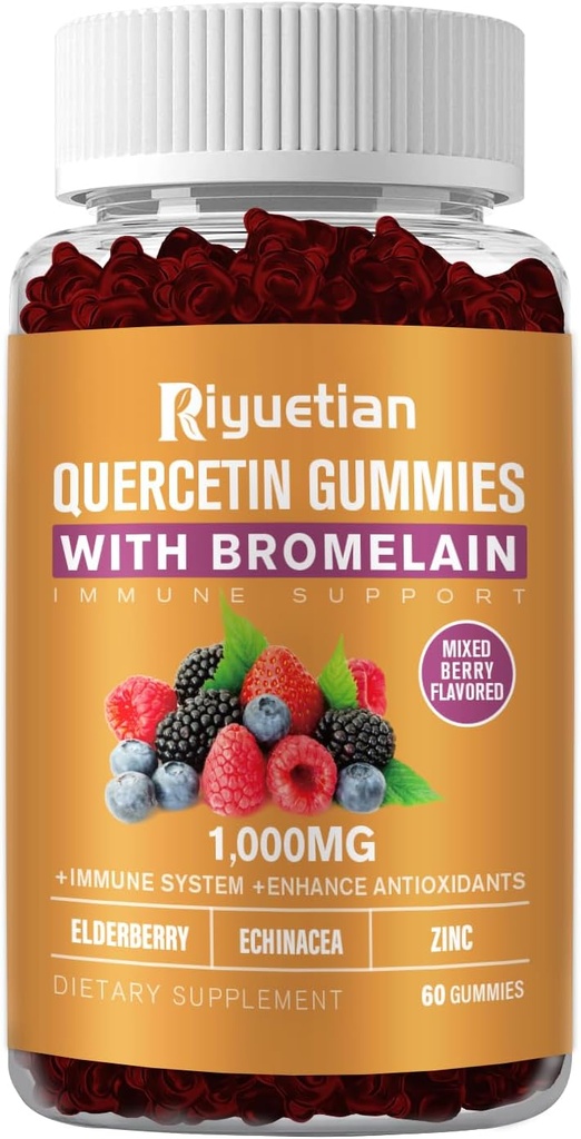 Bromelain, çinko & Vitamin C - Cardiovascular,Aging Support Chewable Vitamins -Vegan - Çocuklar ve Yetişkinler için Saf Quercetin - Non-GMO 60 Kont