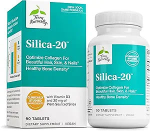 Terry Φυσικά Silica-20 - Υποστήριξη της ανάπτυξης των μαλλιών & αντοχή των νυχιών - συμπλήρωμα κολλαγόνου για να βοηθήσει την πυκνότητα των οστών & δύναμη - Skincare συμπλήρωμα για την υποστήριξη του δέρματος, των νυχιών και της υγείας των οστών - 90 δισκία