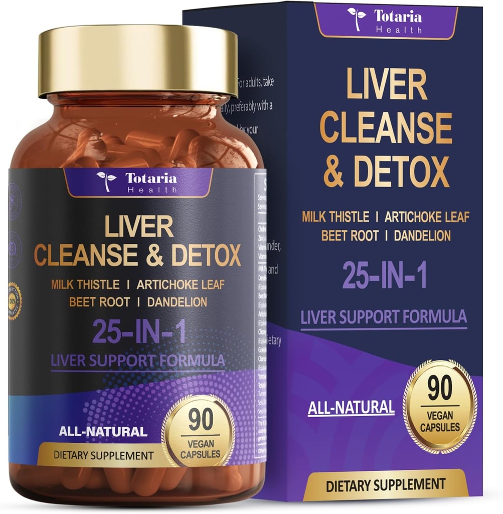 Liver Cleanse Detox & Repair 25-in-1 with Milk Thistle,Dandelion Root,Beetroot, Artichoke Extract for Liver Health Herb Liver Support Supplements Çinko, Choline 90 Vegan Capsules