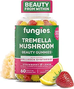 Fungies Tremella Mushroom Gummies, Karma Strawberry & Lemon Flavor - Mushroom Herbal Supplement Gummy for Yetişkinler Supports Collagen Synthesis, Sağlıklı Cilt ve Sağlıklı Ağlama - Beauty Gummies 60 Hizmetler