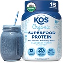 KOS Plant Temel Protein Toz, Blueberry Muffin - Organik Pea proteini Spirulina ve Immune Support Blend ile Superfood. Soy, Gluten, Dairy Free - Vegan Meal Emekliliği Kadınlar ve Erkekler için - 15 Hizmet