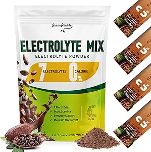 GREENPEOPLE Zero Sugar Electrolyte Powder Mix - Συσκευασία ενυδάτωσης, Cocoa Flavor - 7 Electrolytes - Vegan, μη GMO - 16 Sticks
