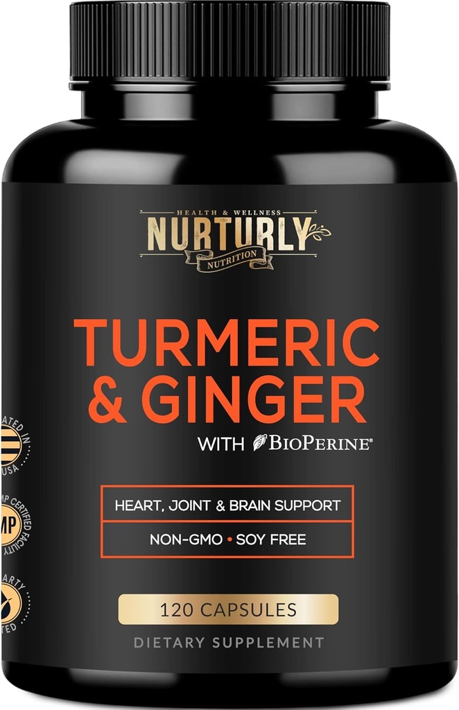 Κουρκουμίνη κουρκουμίνη με BioPerine & Ginger, Μαύρο Πιπέρι και 95% Κουρκουμινοειδή - Turmeric Συμπληρώματα Υψηλής Απορρόφησης για την υγεία της εστίας - Μη ΓΤΟ, Χωρίς Γλουτένη - 120 Κάψουλες