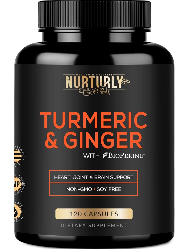 Turmeric Curcumin ile BioPerine & Ginger, Black Pepper ve% 95 Curcuminoids - Yüksek Abvitamin Turmeric Supplements for Hearth Health - Non-GMO, Gluten Free - 120 Capsules