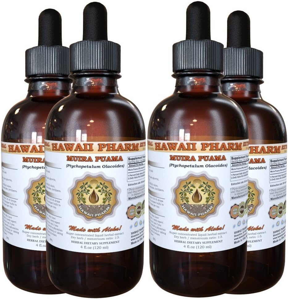 Muira Puama Sıvı Ekstraksiyon, Organik Muira Puama (Ptychopetalum Olacoides) Tincture Supplement 4x4 oz