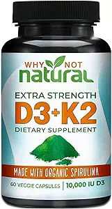 Organik Spirulina ile Doğal Vitamin D3 K2 (MK-7) Neden Veggie Capsules, Supports Bone Health, Immune System ve Mood
