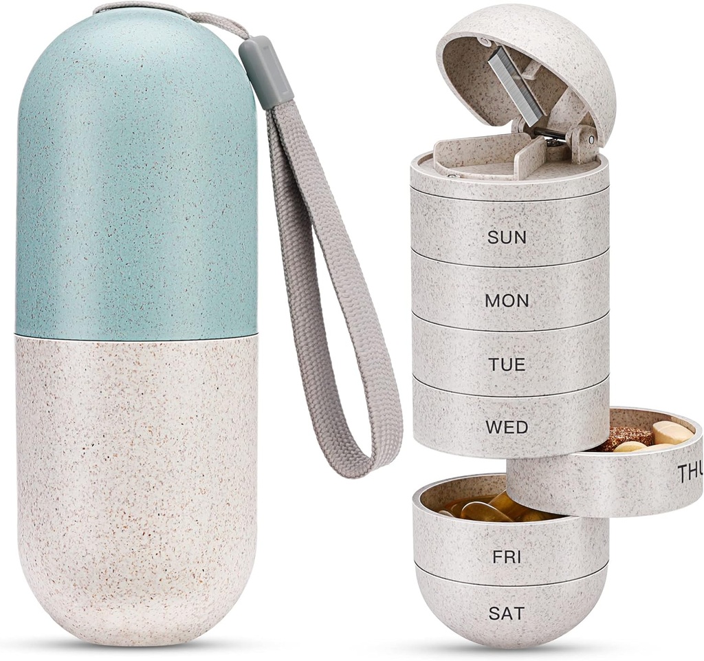 Zannaki 2'de 1 Pill Organizer, Fiber Haftalık Pill Case Büyük Karşılaştırmalı Moisture Kanıt,Magnetic Lock,BPA Free Travel Hiking Pill Box 7 Day to Hold Pills,Vitamins,Fish Oil,Supplements