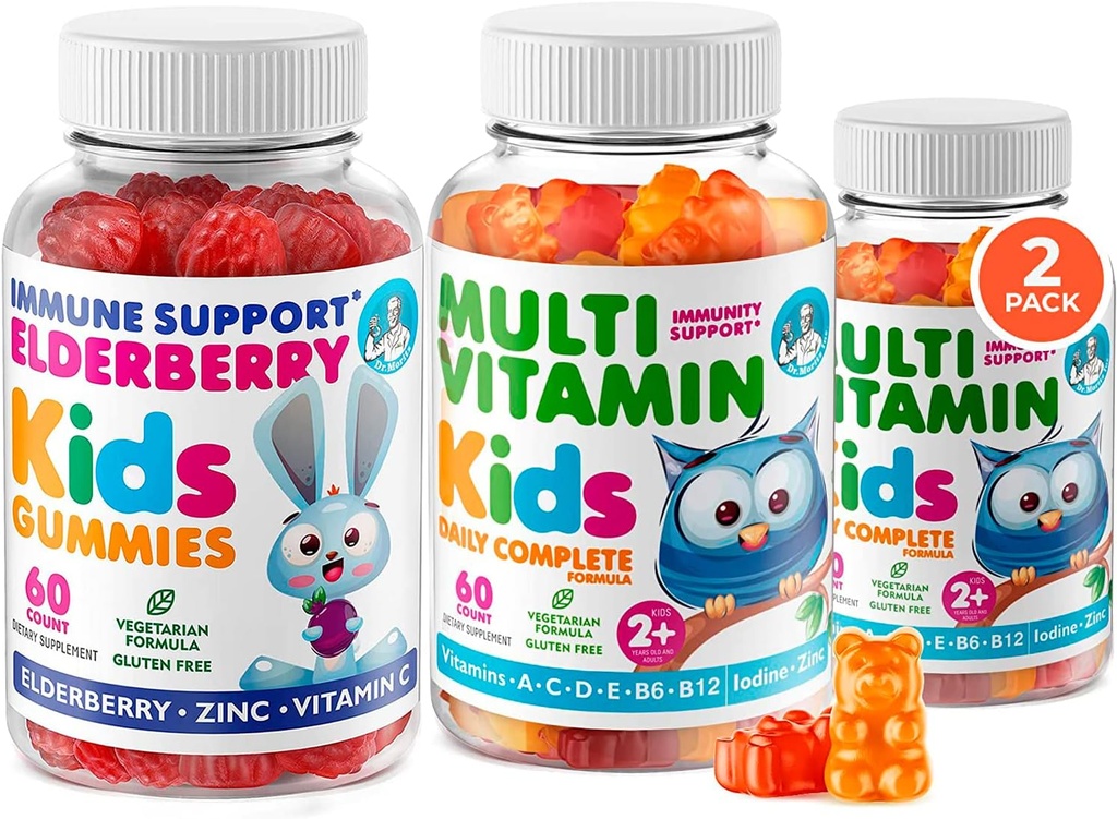 DR. MORITZ Healthy Kids' Essentials Pack - Παιδικά Gummys Elderberry (60 Count) με πολυβιταμίνη (120 Count)