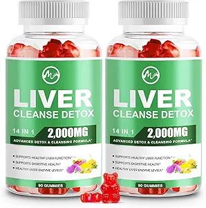 Liver Wellness Gummies, Sugar Free Liver Wellness Support Supplements with 2000 mg Milk Thistle, Glutathion, Dandelion, Alpha Lipoic Acid, Artichoke, 2 Pack, 180 Count, Raspberry Flavor Flavor