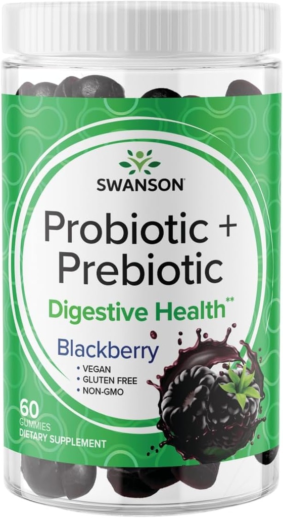 Swanson Probiotic + Prebiotic Gummies - Digestive συμπλήρωμα υποστήριξης για την προώθηση Digestive λειτουργία & Bowel Regularity - Βοηθά στην υποστήριξη της ανοσοποιητικής υγείας - (BlackBerry, 60 Gummies)
