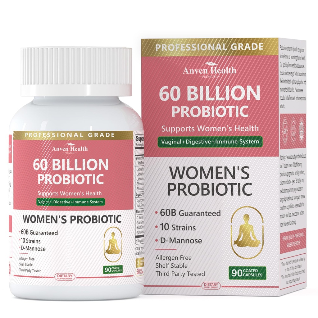 Kadın pH Dengesi ve Digestion- 60 Milyar CFU Vaginal Probiyotiks with Cranberry D-Mannose, Vegan & Non-GMO for Urinary Tract & Immune | 90 Caps