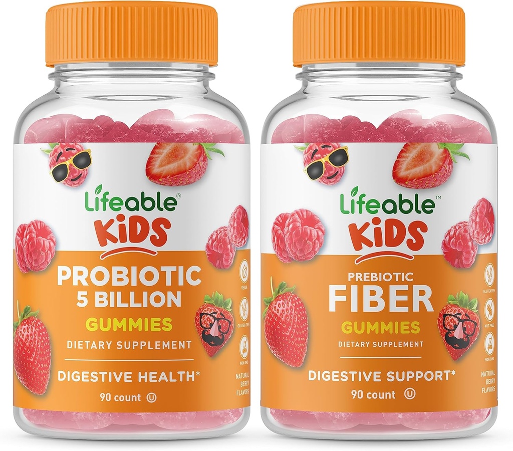Lifeable Probiyotiks 5 Milyar Çocuk + Prebiyotik Fiber Çocuklar, Gummies Sche - Great Tasting, Vitamin Supplement, Gluten Free, GMO Free, Chewable Gummy