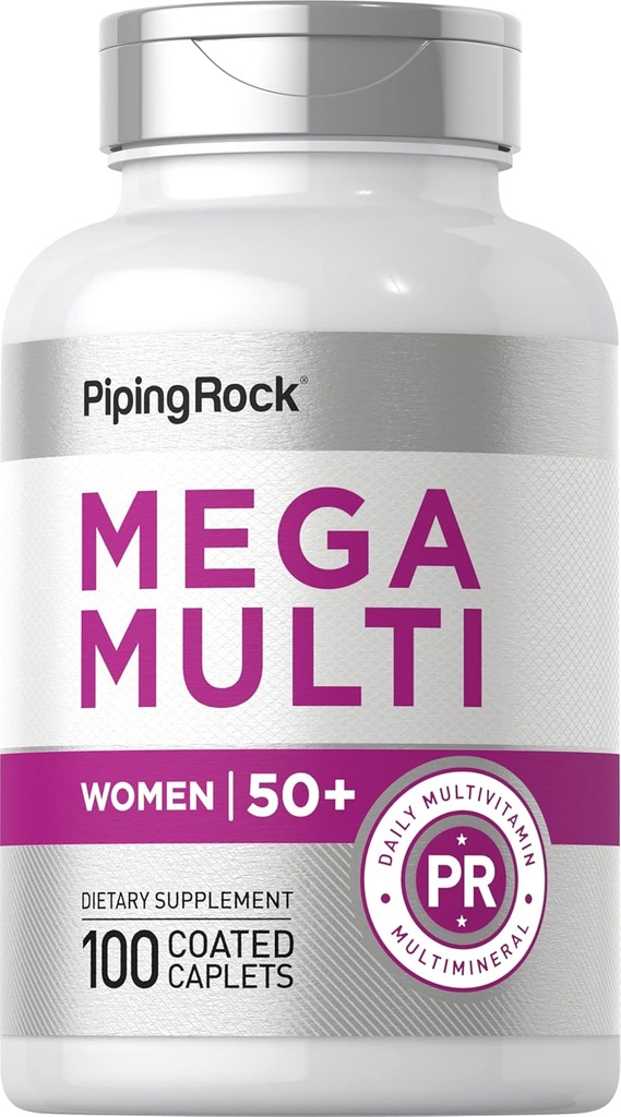 Piping Rock Women's Multivitamin 50 Plus | 100 kapaklı Caplets | Mega Multi Vitamin for Women | Non-GMO, Gluten Free Supplement