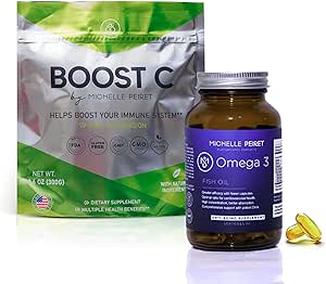 Fish Oil Softgels & Vitamin C Mix, Premium Vitamin C Toz & Omega-3 Protokolü, Enerji Boosting, Vegan, Gluten-Free (1-Month Supply)