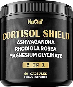 8in1 Cortisol Shield - Ashwagandha and Magnesium, Rhodiola Rosea, Lions Mane, Sea Moss, Turmeric, St Jonh's Wort - Mind& Mood Balance, Rest Well, Support Immume - 60 Capsules