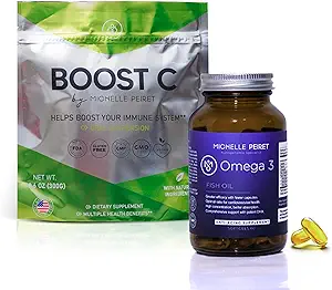 Fish Oil Softgels & Βιταμίνη C Blend, Premium Βιταμίνη C σε σκόνη & πρωτόκολλο Omega-3, Ενδυνάμωση της ενέργειας, Vegan, χωρίς γλουτένη (1 μήνας προσφοράς)