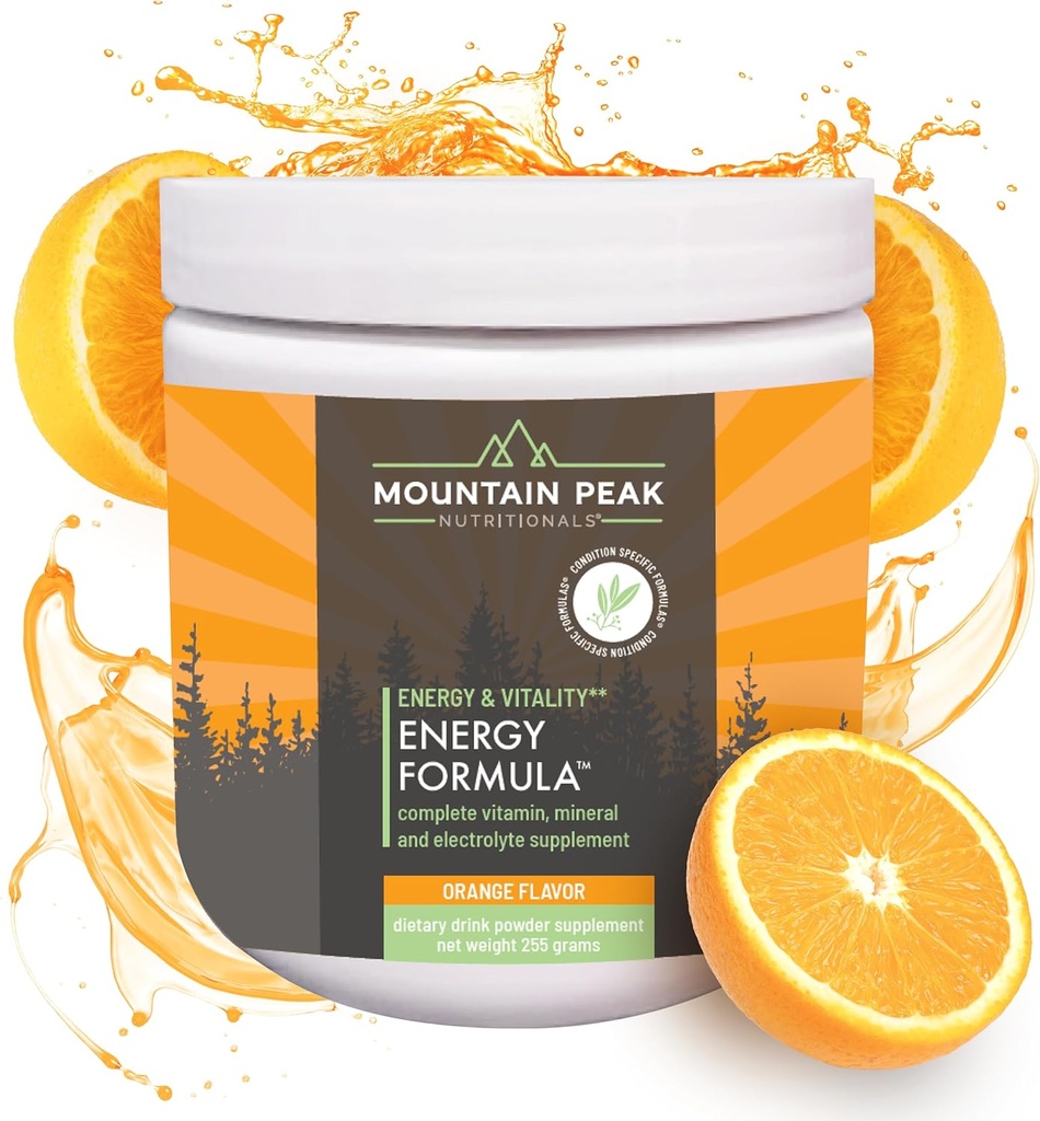 Mountain Peak Nutritionals Energy Formula - Όλα σε ένα Multi-Mineral Powder - Πλήρης Διατροφή, βιταμίνη, Ορυκτό, και Ηλεκτρολύτη συμπλήρωμα για άνδρες & γυναίκες - Πορτοκαλί Γεύση (255g, 30 Servings)
