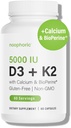 Noophoric D3 K2 Vitamin 5000 IU - Vitamin K2 100 mcg MK7, Kalsiyum, BioPerine - Bone Health & Immune Support Supplement - Gluten-Free, Non-GMO - Vitamin D3 K2 Supplement (60 Hizmet)