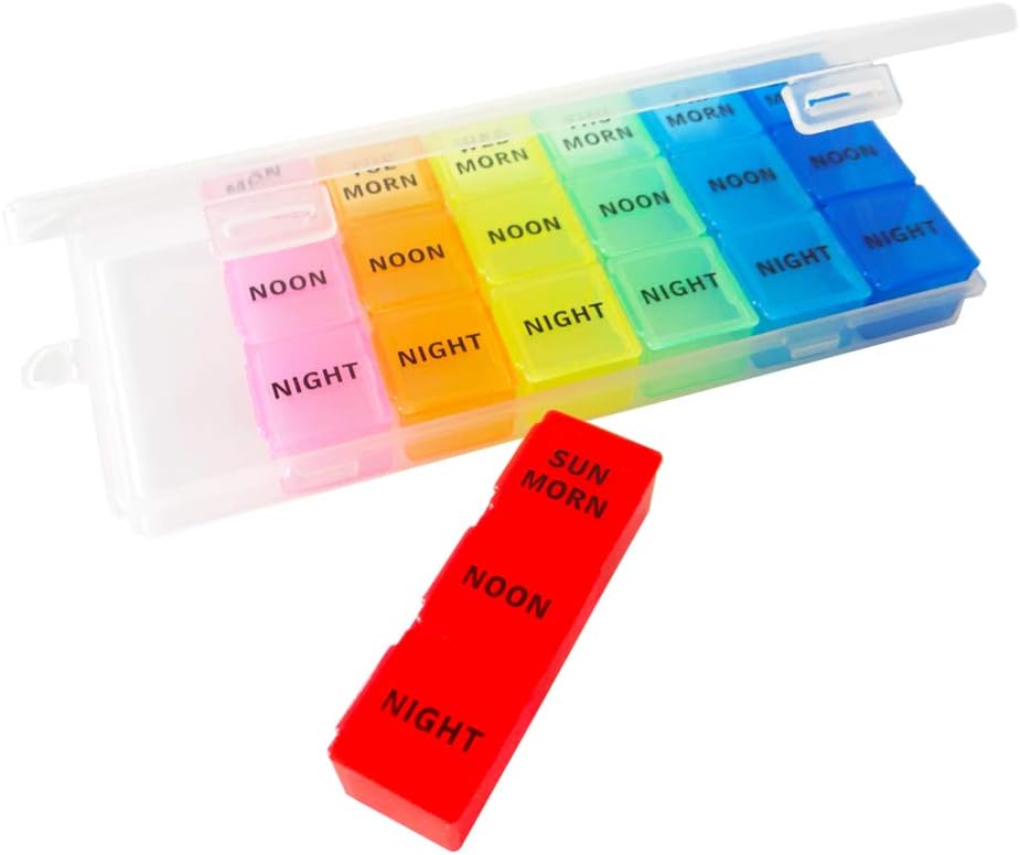 Haftalık Pill Organizer, 3 Times a Day, 7Day Pill Box, Portatif Seyahat Prescription Pill Case columns, Vitamin Fish Oiltments Konteyner, Dailyuba DHA Supplement Sahibi Hatırlatıyor