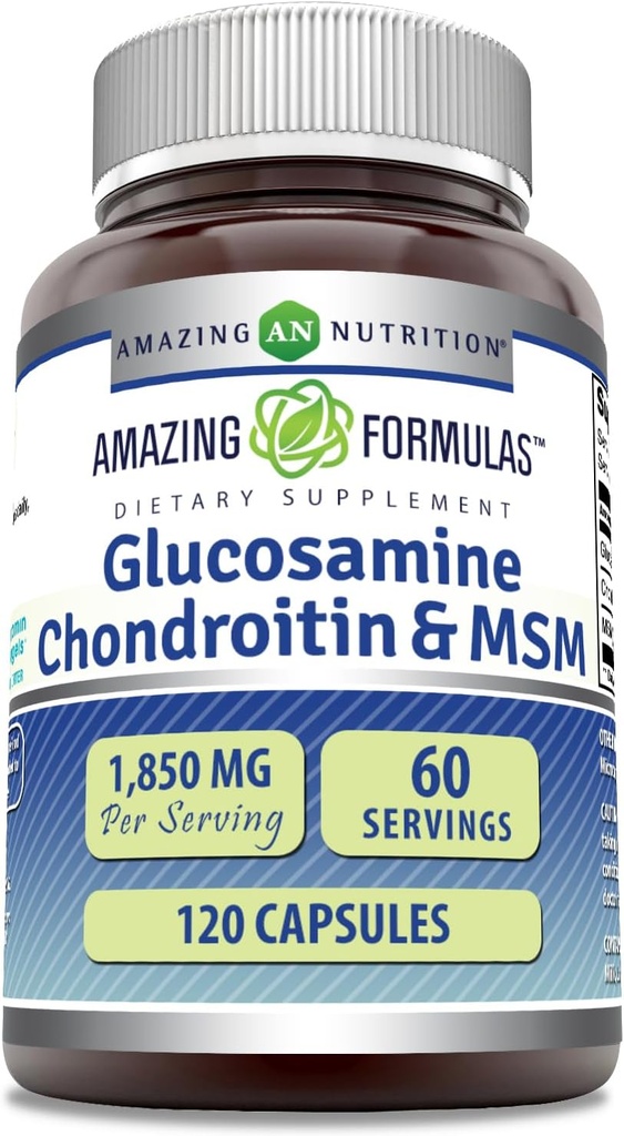 Amazing Formulas Glucosamine Chondroitin MSM 1850 mg In Service Capsules Supplement | Non-GMO | Gluten Free | Made in USA (120)