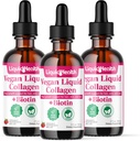 LIQUIDHEALTH 100% Vegan Collagen Plus Biotin 100,000mcg Liquid Drops - Plant-Based Liquid Collagen for Women & Men - Hair & Nail Growth, Skin Health, Boosts Metabolism - Made in USA, Non-GMO (3 Pack)