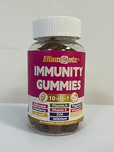 10-In-1 Immune Gummies with Multivitamins, 100% Daily Zinc, Vitamin C & D3 Immunity Supplement + Echinacea, Sambucus Elderberry, Turmeric, Magnesium, Immune Support, Overall Health, Sugar Free, 1 Pack