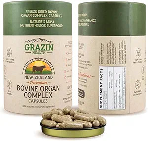 Grass Fed Bovine Organ Kompleksi: Liver, Spleen, Kidney, Heart, Pancreas ( Capsule per Organ per Capsule), 3000 Mg hizmet başına (30 hizmet)