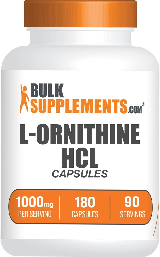 BulkSupplements.com L-Ornithine HCl Capsules - L-Ornithine Capsule, L-Ornithine 1000 mg - Amino Acids Supplement, Gluten Free, 2 Capsules per Service, 180 Count (1.5 km)