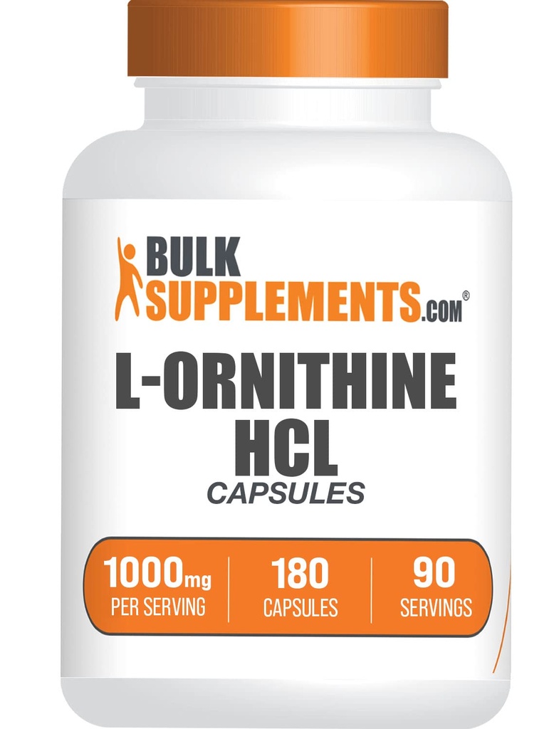 BulkSupplements.com L-Ornithine HCl Capsules - L-Ornithine Capsule, L-Ornithine 1000 mg - Amino Acids Supplement, Gluten Free, 2 Capsules per Service, 180 Count (1.5 km)