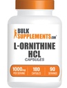 BulkSupplements.com L-Ornithine HCl Capsules - L-Ornithine Capsule, L-Ornithine 1000 mg - Amino Acids Supplement, Gluten Free, 2 Capsules per Service, 180 Count (1.5 km)