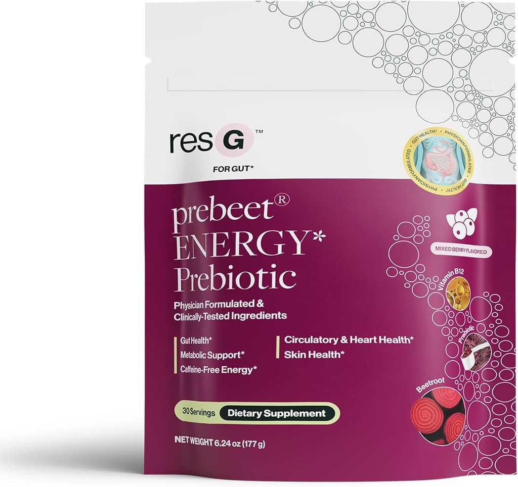 ResBiotic resG prebeet - Prebiyotikler Digestion, Occasional Constipation, Gas, Bloating with Akkermansia & GLP-1 Support w/Beet Root & Fiber, Gut Health for Women & Men - 180g (30 hizmet)