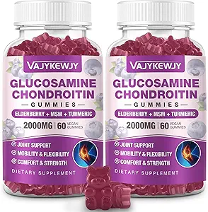 2 Packs 2000 mg Glucosamine Chondroitin Gummies, Ekstra Güçlü Glucosamine with Chondroitin MSM & Turmeric, Ortak Destek Tamam, Antioksi Immune Support - 120 Gummies