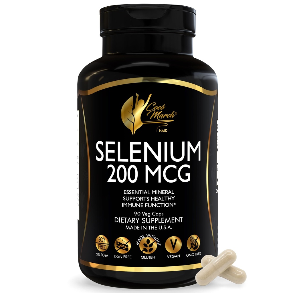 Cocó Mart N.M.D Selenium - Tiroid Sağlığı için Temel Mineral -200 mcg- 3 Ay Supply -Gluten Free, Soy Free, Süt Free, GMO Free, Vegan - 60 Capsules