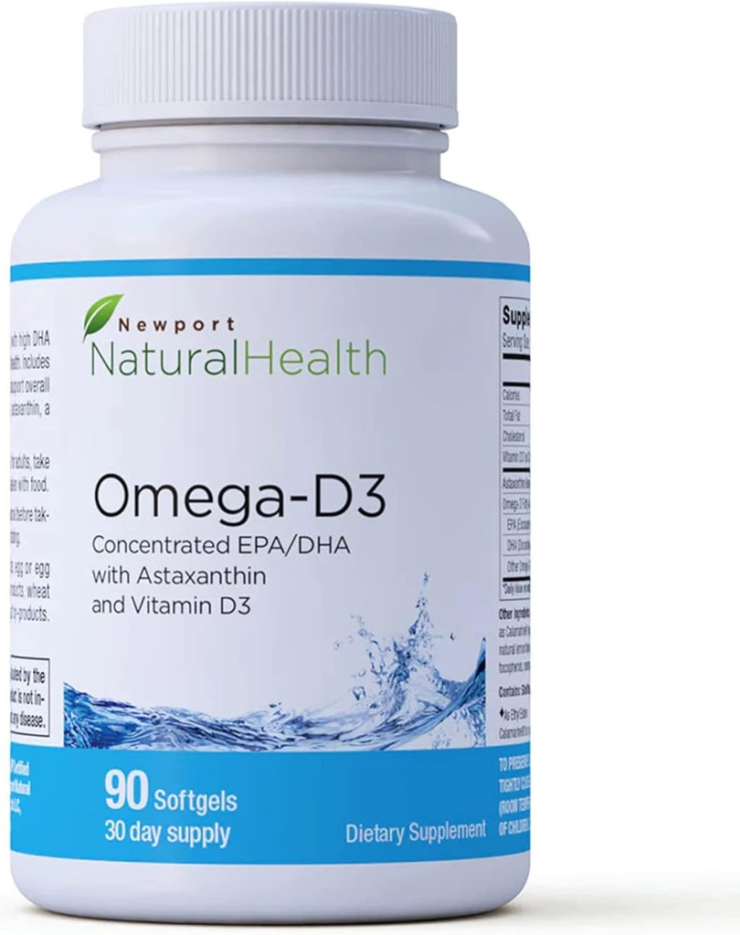 Omega-D3, Yoğun EPA & DHA, Astaxanthin & Vitamin D3 | Üstün DHA & EPA Kalp, Beyin, Ortak ve Immune Health, Kaynaklanan Calamarine (Squid Oil)