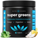 NutraChamps Super Greens Toz Premium Superfood | 20+ Organik Yeşil Veggie Tüm Gıdalar | Buğday Çim, Spirulina, Chlorella | Antioksi, Digestive Enzyme & Probiyotik Mixs (9.1 OZ, Tropikal)