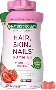 Nature's Bounty Optimal Solutions Saç, Skin ve Nails Pectin Gummies, 2500 mcg Biotin Per Service, No Stick Gummy, Vegetarian Formula, Strawberry Flavor, 200 sayı, 100 Toplam Hizmetler