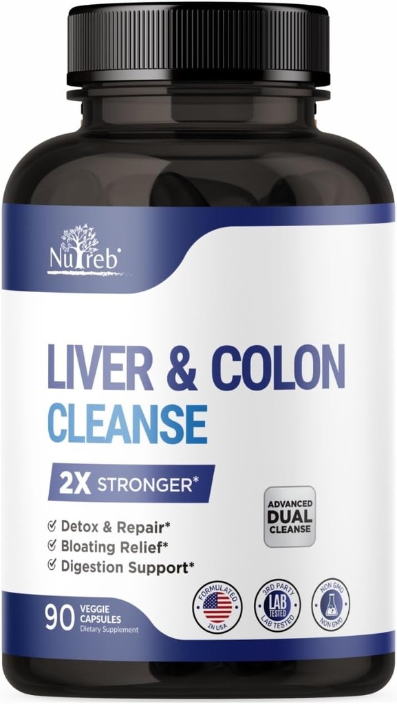 Liver Detox & Colon Cleanse - 2X Güçlü - Liver Cleanse Detox & Tamir - Kolon Cleanser & Detox - Premium Milk Butle Supplement - Men & Women - Vegan 90 Capsules