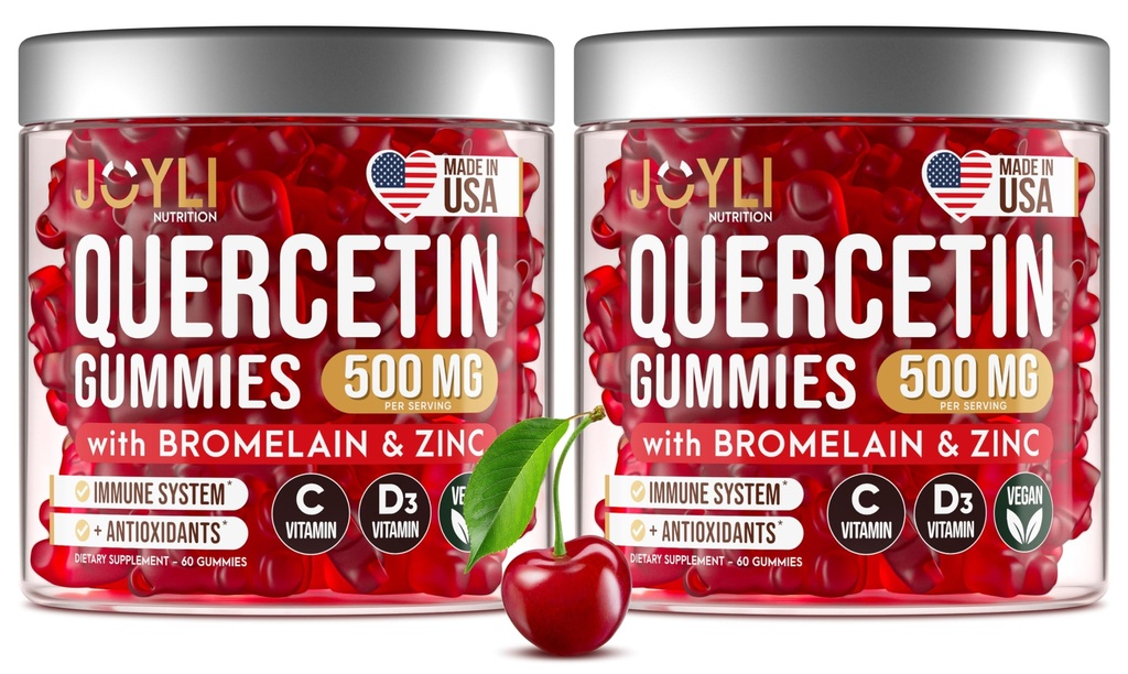 2 Pack - JOYLI Quercetin Gummies with Bromelain, çinko, C & D3 – Immune Support & Mevsim Wellness için Sugar-Free Quercetin Supplement - 500 mg Quercetin for Kids & Yetişkinler – 60 Gummies per Pack