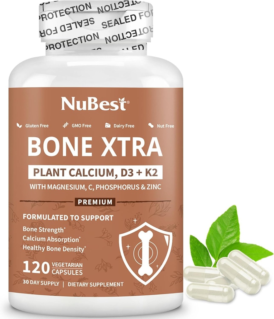 Nu En İyi Bone Xtra Plant-Based Bone Strength Formula withdis, Magnezyum from Marine Algae, Phosphorus, C, K2, D3 | Immunity & maksimum toz | 1 Ay Supply