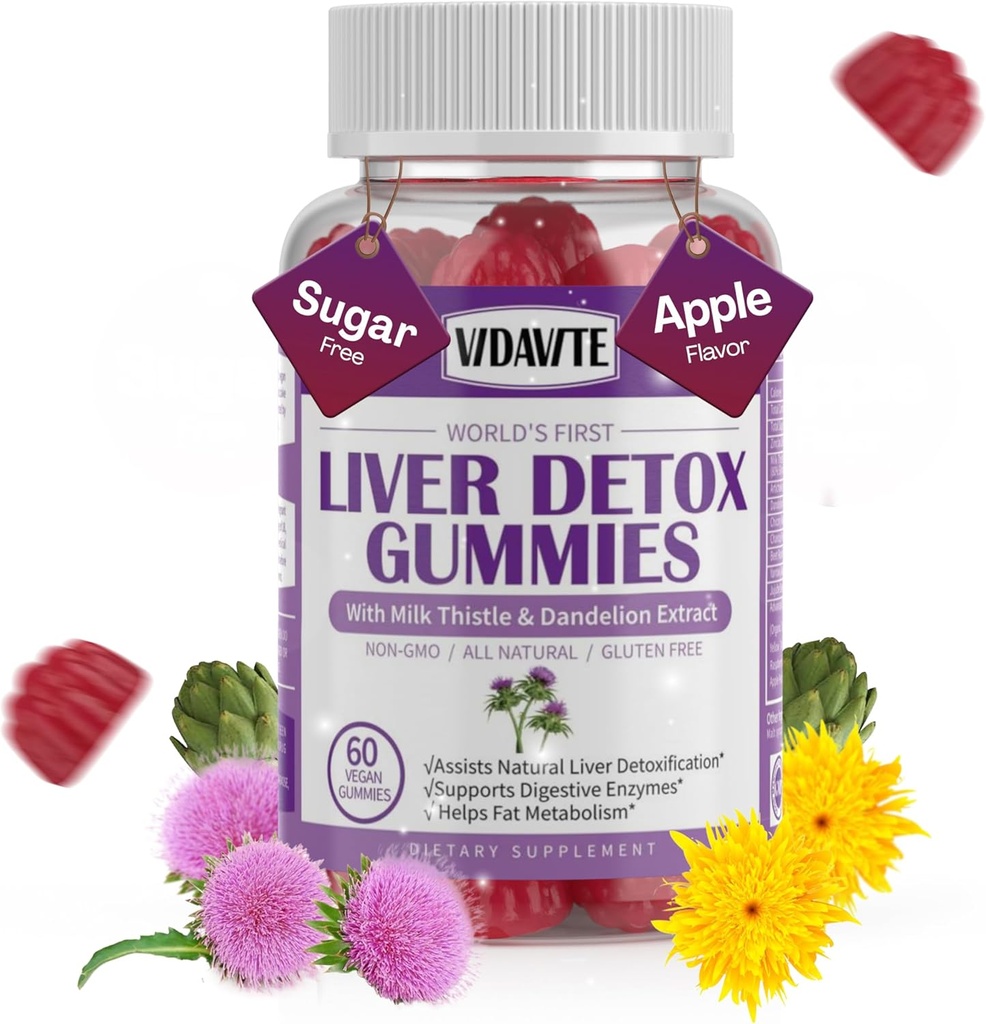 Sugar-free Liver Cleanse Detox & Tamir Gummies - 1500 mg Milk Butle Supplement with Artichoke, Dandelion and 20+ Herbs - Essential Liver Support Supplement for Men & Women (60 Vegan Gummies)