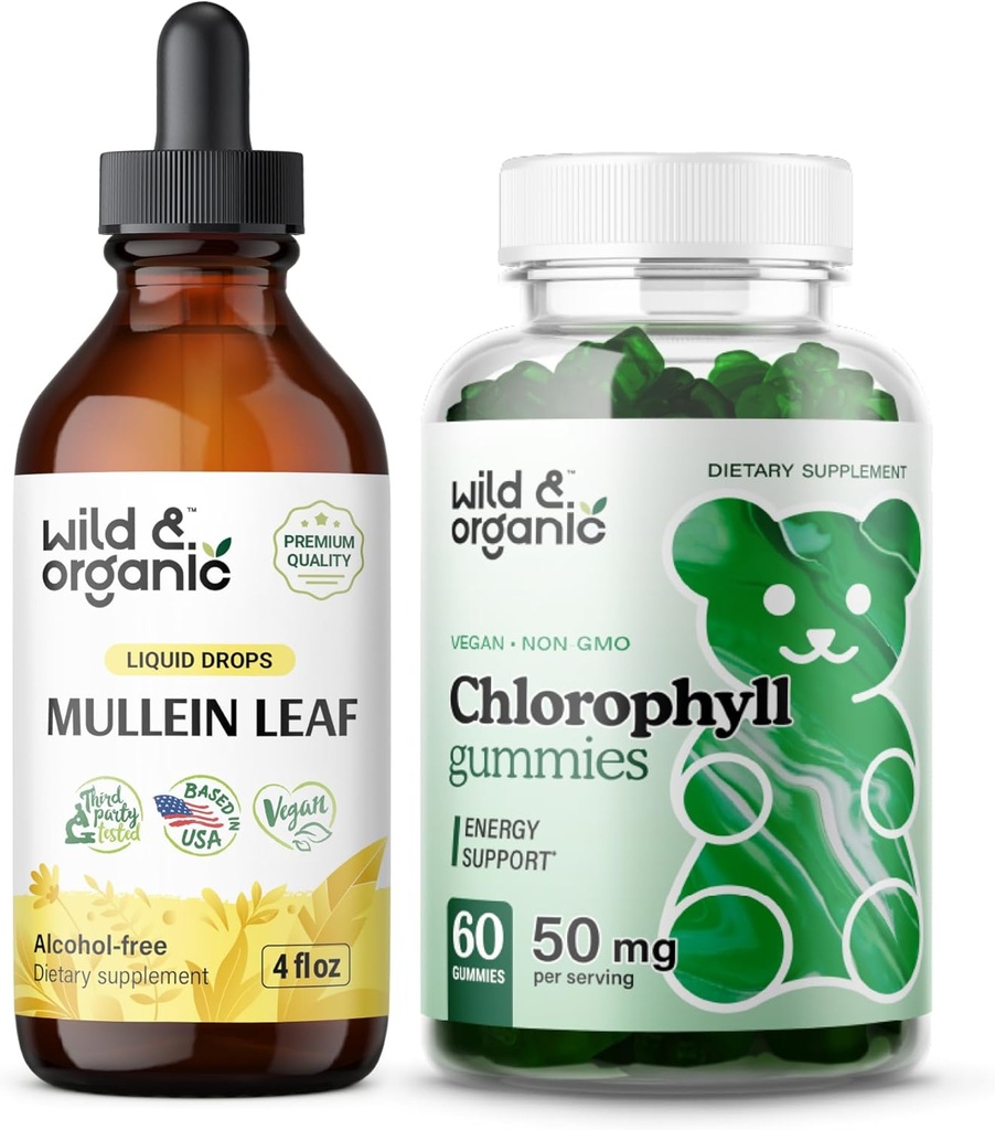 Wild & Organic Mullein 4 oz & Chlorophyll Gummies 60 Chews