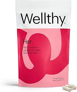 Wellthy Her Women's Daily Vegan Multivitamin for Women, Natural Materialss for Health Hair, Skin, & Nails with Essential Micronutrients (30 Gün)