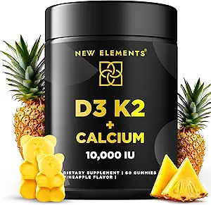 Βιταμίνη D3 K2 Gummies 10000 IU με Ασβέστιο 100mg - VIT D3 για Ενήλικες - Mk7 Βιταμίνη K2 100mcg - Συμπλήρωμα βιταμίνης D για Άνδρες & Γυναίκες - Χωρίς Γλουτένη Vegan Μη ΓΤΟ