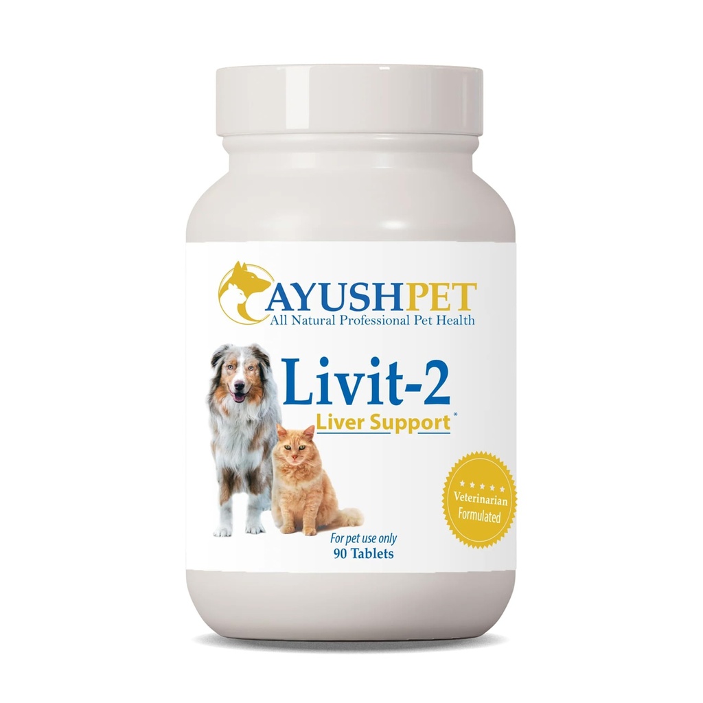 Ayush Pet Livit-2 - συμπλήρωμα υποστήριξης ήπατος σκύλου, φυσική υποστήριξη ήπατος για γάτες, σκύλους και άλογα, υποστηρίζει τη συνολική ευεξία, υγιές δέρμα και παλτό για κατοικίδια ζώα - 90 δισκία