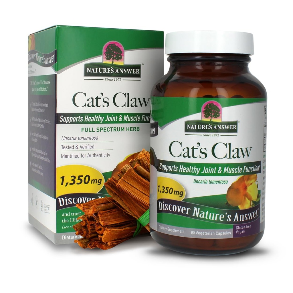 Nature's Answer Cat's Claw Inside Bark | Full Spectrum Herb | Sağlıklı Ortak & Kas Fonksiyonlu | Gluten-Free, Vegan/Vegetarian & Kosher sertifikalı | 90ct Capsules